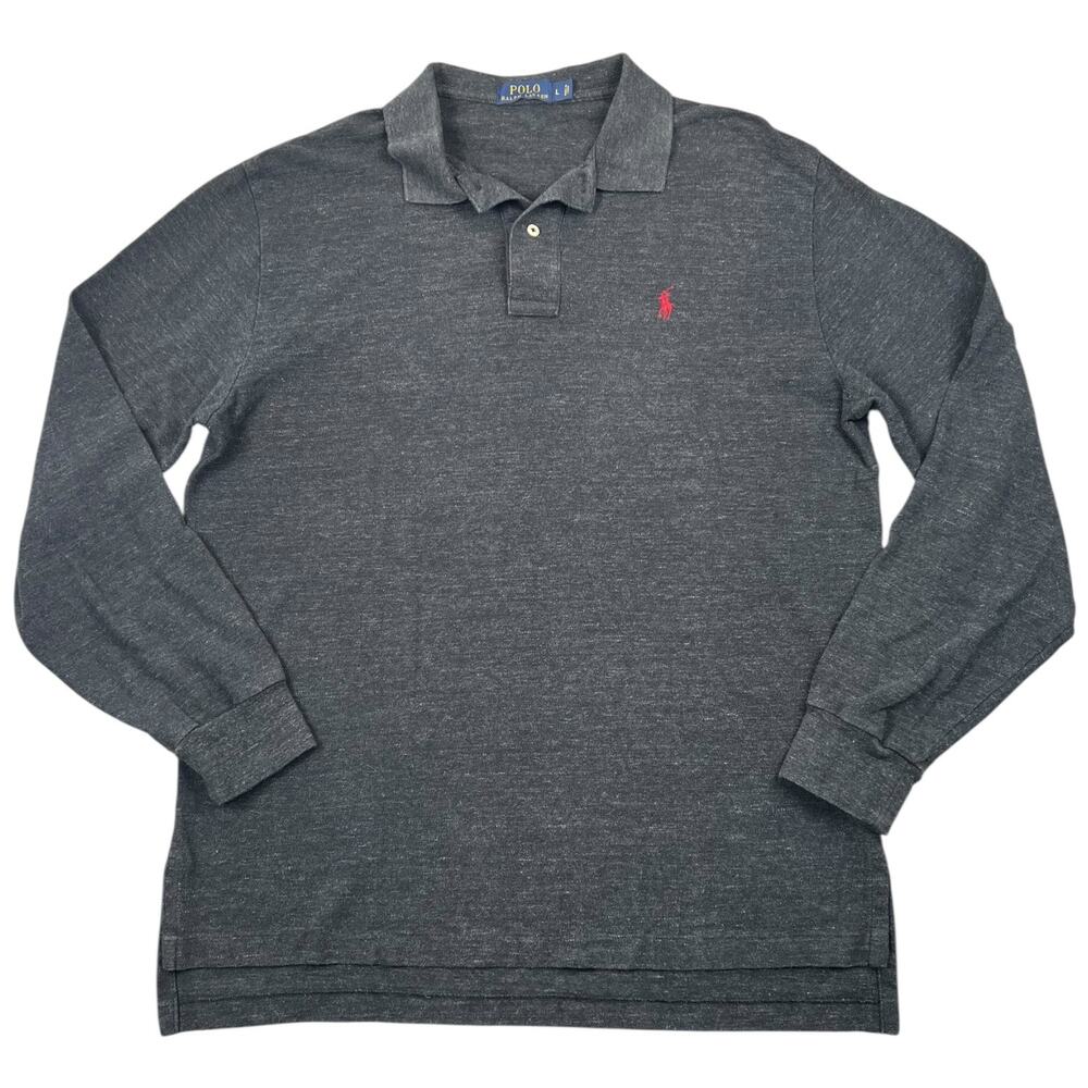Polo Ralph Lauren Polo Shirt Gray Long Sleeve Red Pony Classic Fit - L
